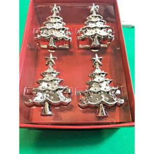 Lenox Set of 4 Holiday Napkin Rings Holiday Noel Silver Christmas Tree